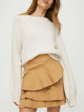 Aritzia Sunday Best Whitney Skirt in Vintage Tan Ruffle Cotton size 8